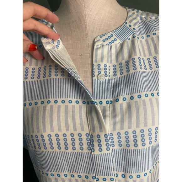 Marie Oliver Silk & Linen Blue and White Sleeveless Dress. Size Med. EUC. - Picture 3 of 6